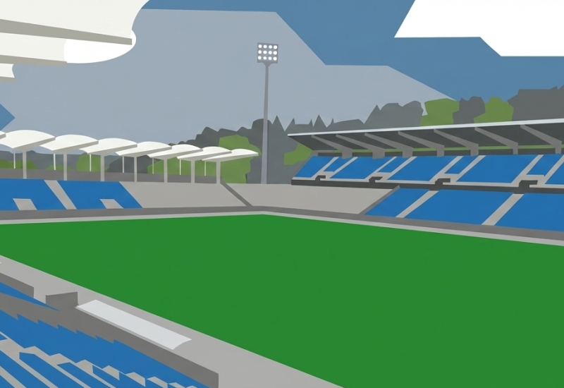 Das Ludwigspark Stadion, Heimspielstätte des 1. FC Saarbrücken. Gestalten in einem Cartoon Style